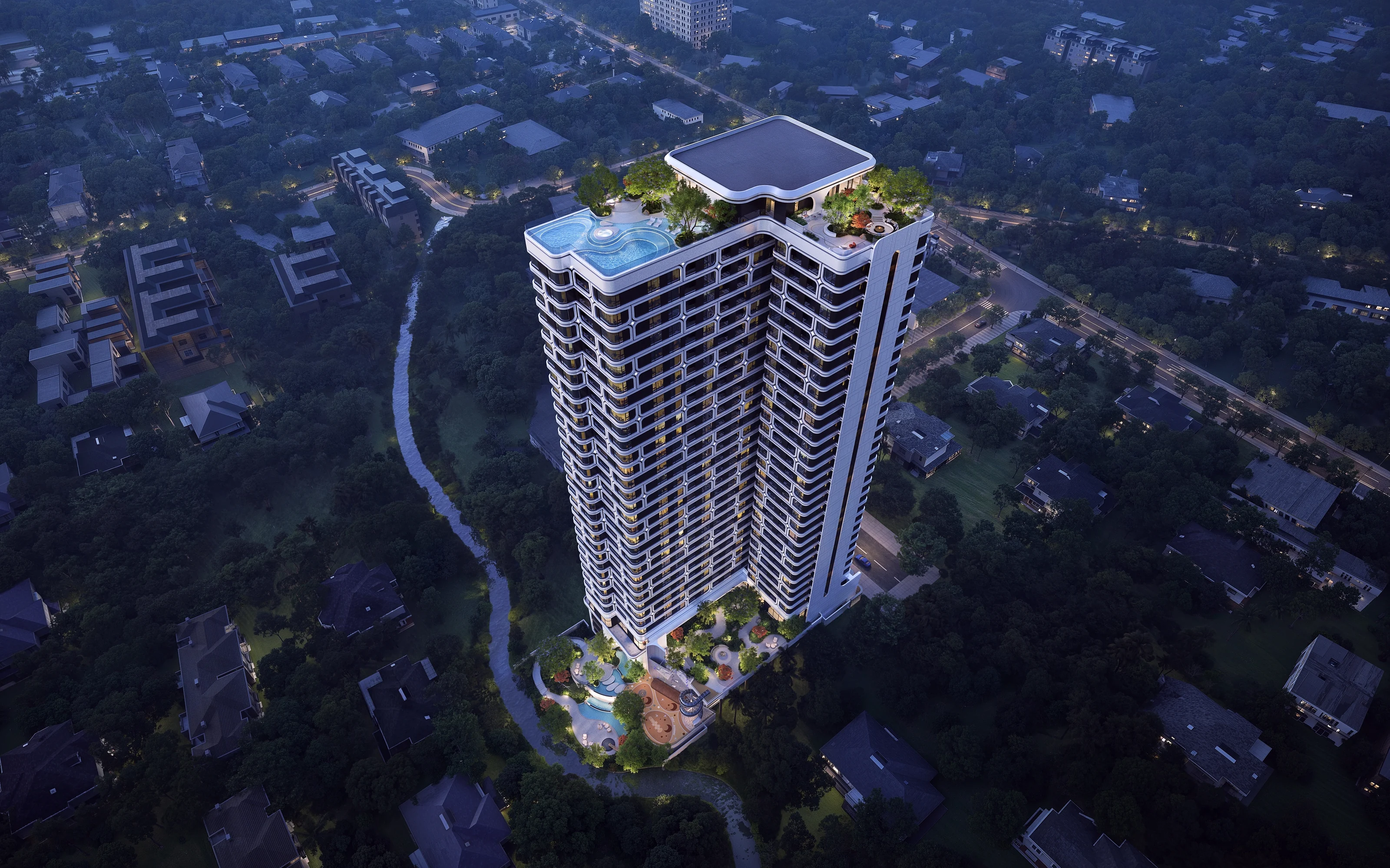 Aerial architectural render of Coral Cove