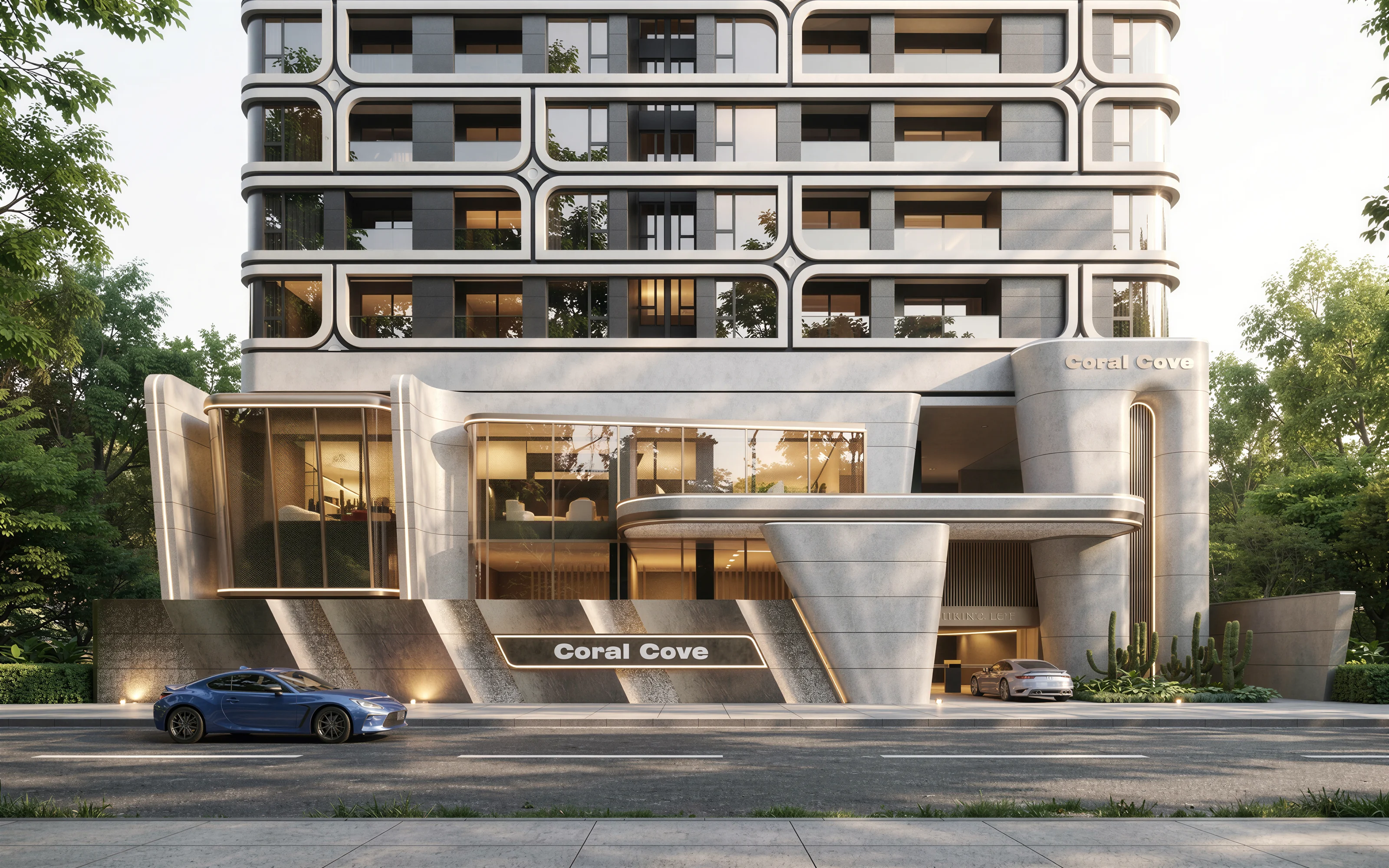Architectural render of the Coral Cove street entrance