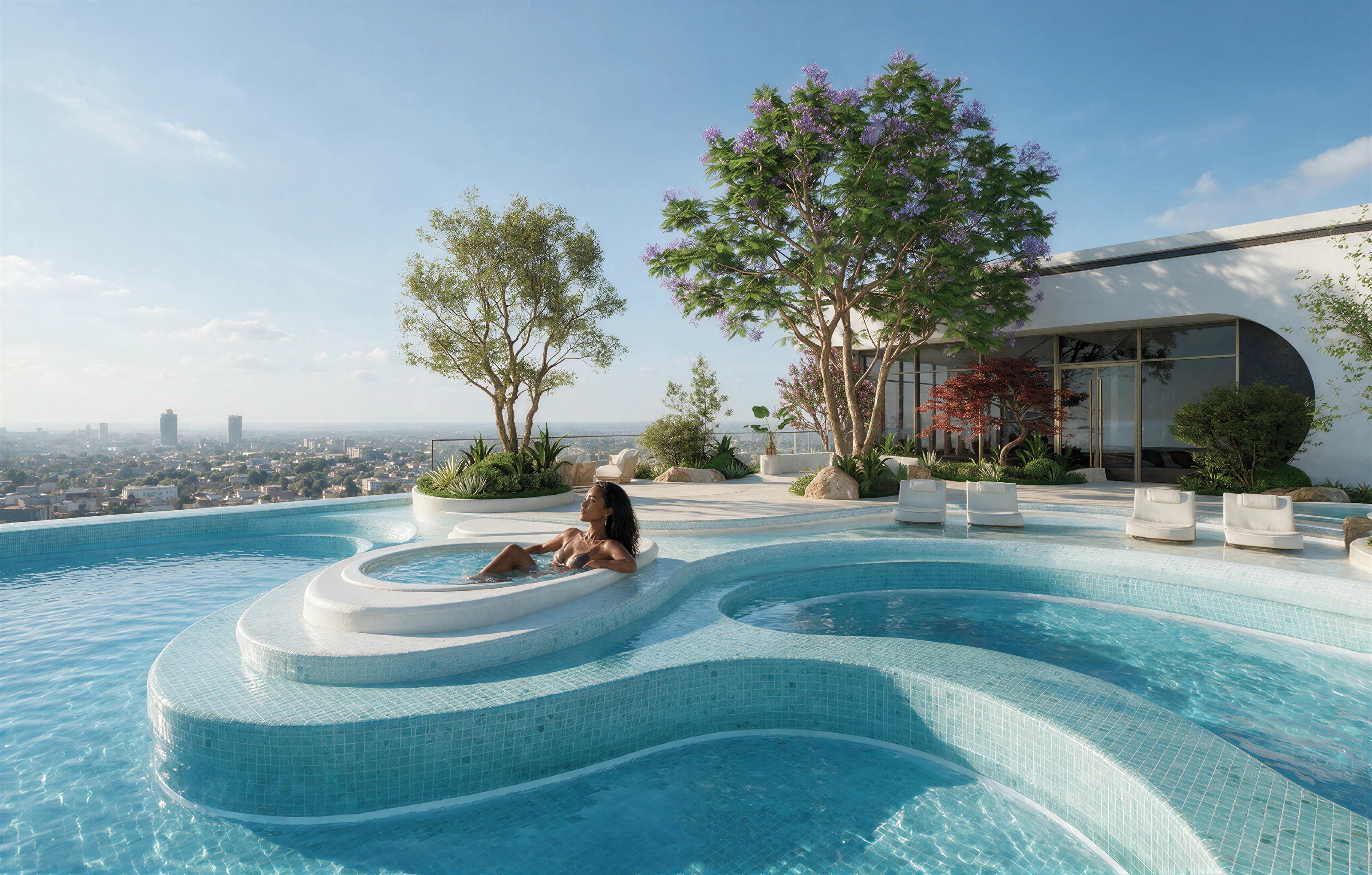 Architectural render of the rooftop pool and deck